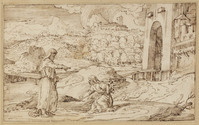 K VI 119
<br/>
Elia en de weduwe van Sarefat
<br/>
<em>Campagnola, Domenico (1482/1500-1564)</em>